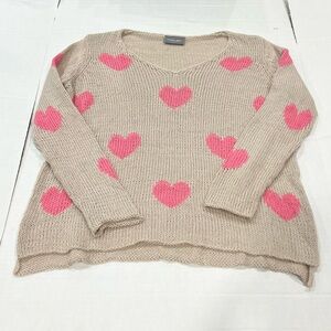 Wooden Ships Beige Sweater with Pink Hearts
